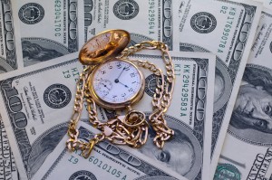 Retro Golden Pocket Watch On Hundred Dollars